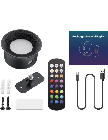 Aplique de Pared LED RGB Maxetodo 1 Pieza Recargable 15 Colores Aplique de Pared LED RGB Maxetodo 1 Pieza Recargable 15 Colores