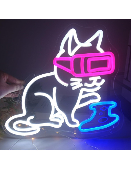 Luz Neon Gato Gamer SYLHOME 33x30cm USB Regulable Luz Neon Gato Gamer SYLHOME 33x30cm USB Regulable