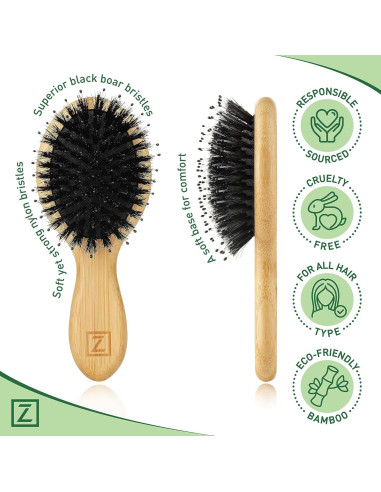 Cepillo Desenredante Zollo de Cerdas de Jabalí Natural Mini