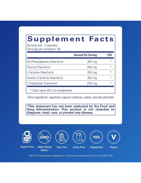 Suplemento Hipoalergénico Aminoácidos Cognitivos Pure Encapsulations 120 Cápsulas Suplemento Hipoalergénico Aminoácidos Cognitivos Pure Encapsulations 120 Cápsulas