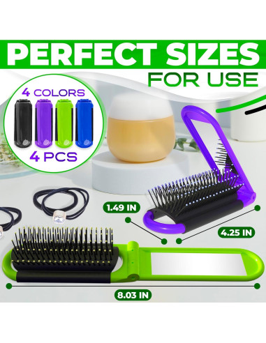 Juego de 4 Cepillos de Pelo Plegables KETAR con Espejo