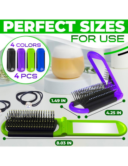 Juego de 4 Cepillos de Pelo Plegables KETAR con Espejo Juego de 4 Cepillos de Pelo Plegables KETAR con Espejo