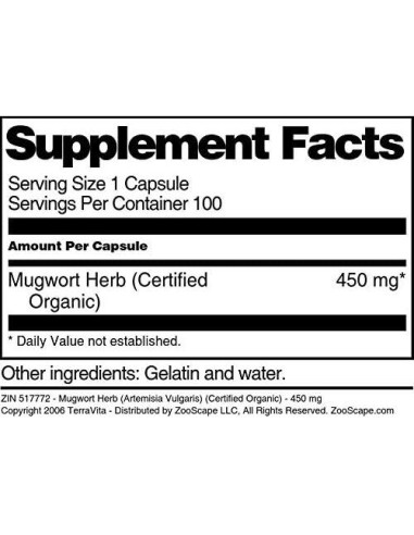 Hierba de Artemisa Orgánica TerraVita 450 mg 100 Cápsulas