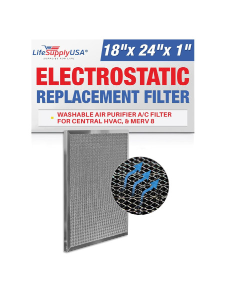 Filtro de Aire Electrostático LifeSupplyUSA 18x24x1 MERV 8 Lavable Filtro de Aire Electrostático LifeSupplyUSA 18x24x1 MERV 8 Lavable