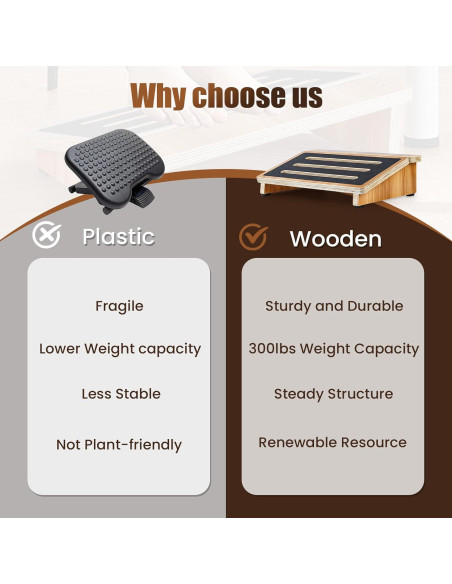 Reposapiés Ergonómico StrongTek de Madera, 40 cm, Antideslizante Reposapiés Ergonómico StrongTek de Madera, 40 cm, Antideslizante