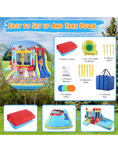 Casa Inflable AKEYDIY con Toboganes y Ventilador 370x335cm Casa Inflable AKEYDIY con Toboganes y Ventilador 370x335cm