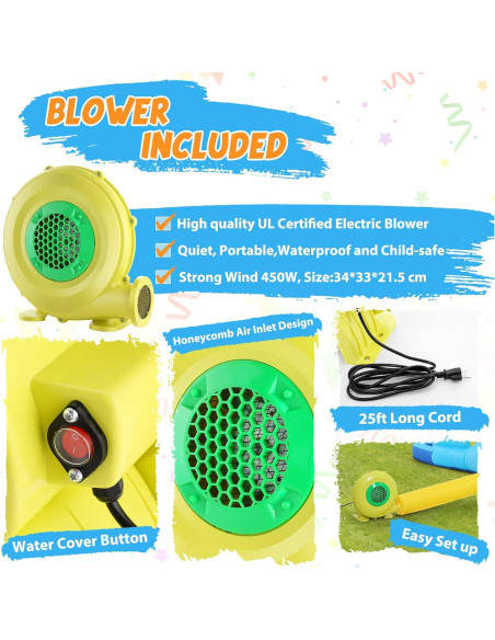 Casa Inflable AKEYDIY con Toboganes y Ventilador 370x335cm Casa Inflable AKEYDIY con Toboganes y Ventilador 370x335cm