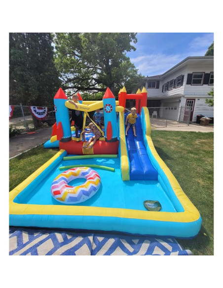 Casa Inflable AKEYDIY con Toboganes y Ventilador 370x335cm Casa Inflable AKEYDIY con Toboganes y Ventilador 370x335cm