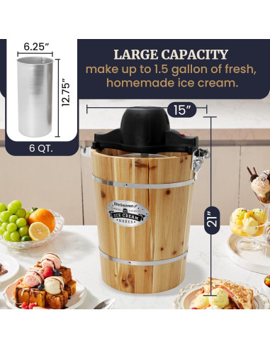 Hacedor de Helados Eléctrico Elite Gourmet 6 Cuartos Madera