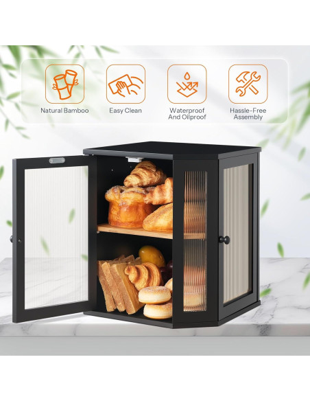 Caja de Pan de Bambú HOOBRO Esquina 2 Niveles Negro BK12MB01 Caja de Pan de Bambú HOOBRO Esquina 2 Niveles Negro BK12MB01