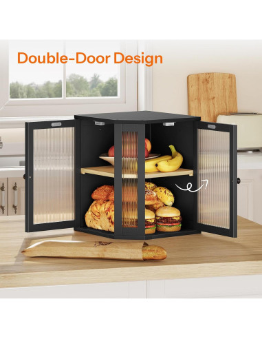 Caja de Pan de Bambú HOOBRO Esquina 2 Niveles Negro BK12MB01