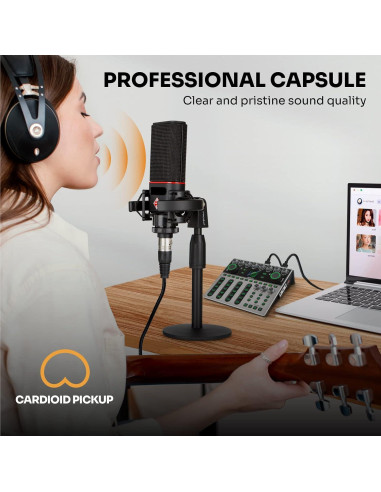 Micrófono XLR Cardioide PROAR 25mm para PC y Podcasting