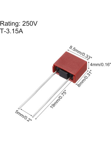 Fusibles Térmicos Lentos uxcell 10 Pcs 3.15A 250V Rojo