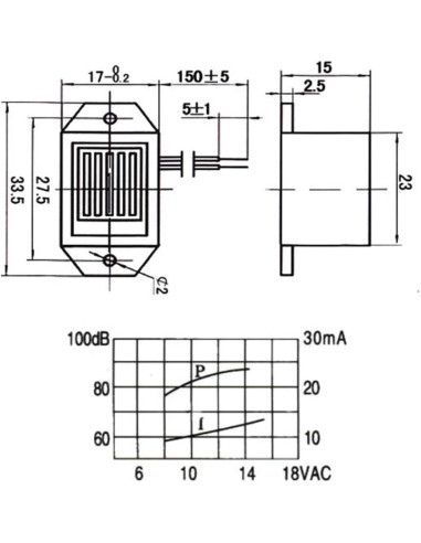 Buzzer Electrónico Piezo 12V CHENJIN 2 Piezas 34x17mm