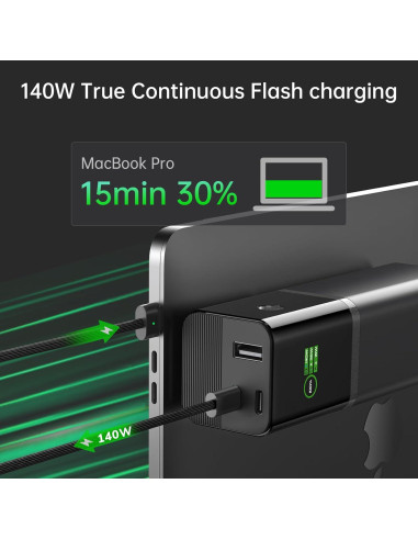 Power Bank G-POWER GT19, 12000mAh, Carga Rápida 140W, 3 Puertos