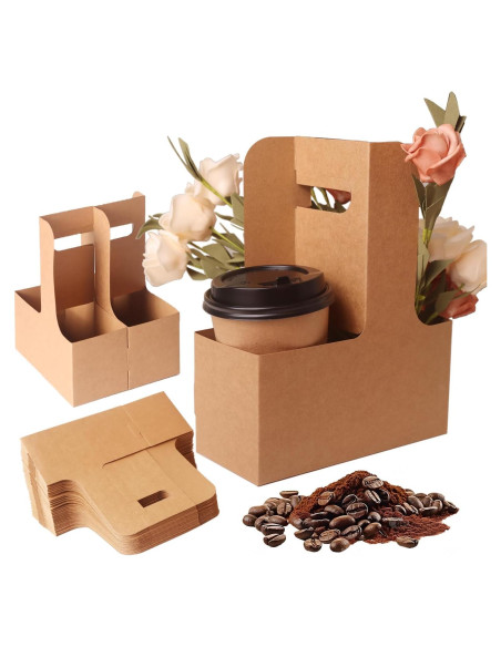 Paquete de 100 portavasos de papel kraft para 2 tazas Paquete de 100 portavasos de papel kraft para 2 tazas