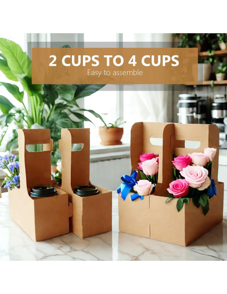 Paquete de 100 portavasos de papel kraft para 2 tazas Paquete de 100 portavasos de papel kraft para 2 tazas