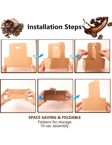 Paquete de 100 portavasos de papel kraft para 2 tazas Paquete de 100 portavasos de papel kraft para 2 tazas