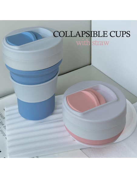 Taza de Viaje Plegable CYNROFVEN Silicona 350ml Azul Claro Taza de Viaje Plegable CYNROFVEN Silicona 350ml Azul Claro