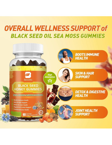Gominolas Veganas B BEWORTHS 120g Aceite Semilla Negra y Musgo Marino