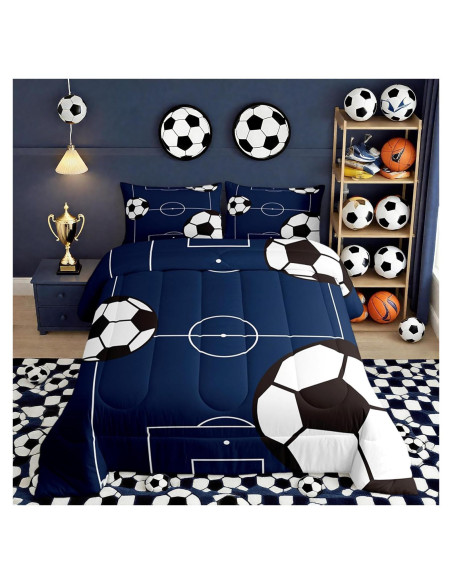 Juego de Edredón Individual jejeloiu Fútbol Microfibra 173x229cm Juego de Edredón Individual jejeloiu Fútbol Microfibra 173x229cm