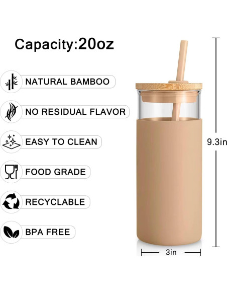 Vaso de Vidrio 20 oz Tronco con Tapa y Popote - Libre BPA Vaso de Vidrio 20 oz Tronco con Tapa y Popote - Libre BPA