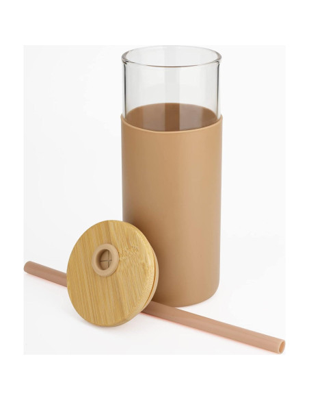 Vaso de Vidrio 20 oz Tronco con Tapa y Popote - Libre BPA Vaso de Vidrio 20 oz Tronco con Tapa y Popote - Libre BPA