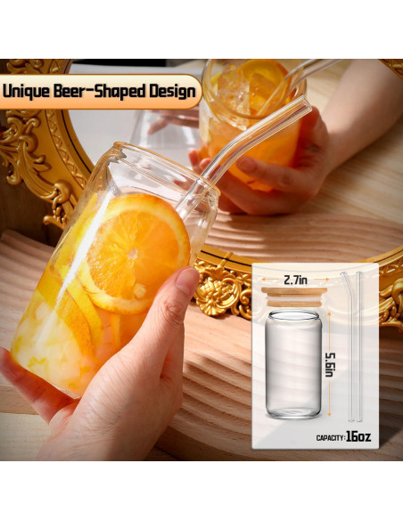 Juego de Tazas de Vidrio DWTS DANWEITESI 4 pcs 16 oz con Tapas y Pajitas Juego de Tazas de Vidrio DWTS DANWEITESI 4 pcs 16 oz con Tapas y Pajitas