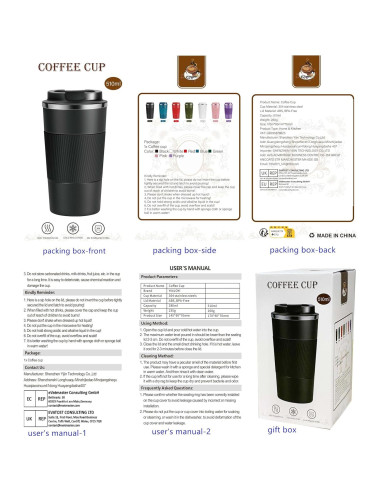 Taza de café térmica YINJOYI 510ml a prueba de fugas negra