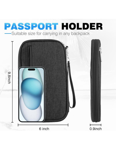 Organizador de Documentos de Viaje HOHOM Negro para 5 Pasaportes