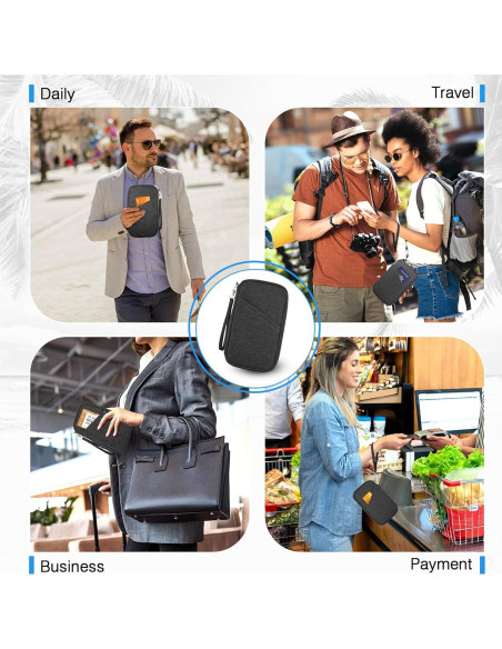 Organizador de Documentos de Viaje HOHOM Negro para 5 Pasaportes Organizador de Documentos de Viaje HOHOM Negro para 5 Pasaportes