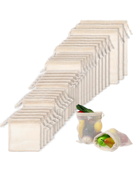 28 Bolsas Reutilizables de Algodón Dimeho para Verduras 28 Bolsas Reutilizables de Algodón Dimeho para Verduras