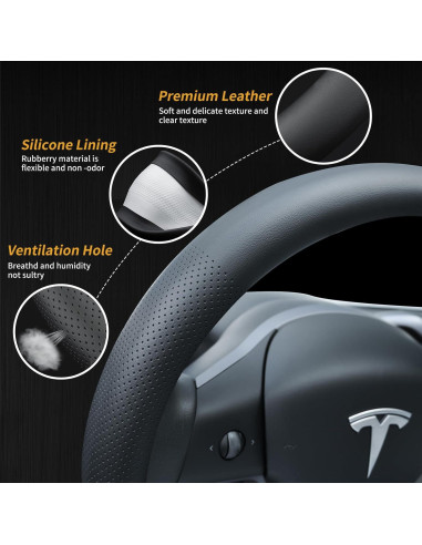 Cubierta de Volante Uxcer para Tesla Model 3/Y Negra Antideslizante