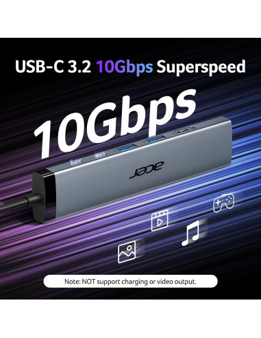 Hub USB C 8 en 1 Acer ODK520 HDMI 4K 100W PD 10Gbps