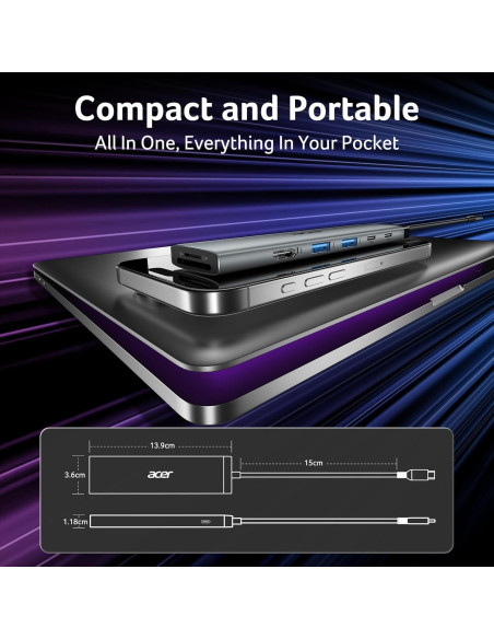 Hub USB C 8 en 1 Acer ODK520 HDMI 4K 100W PD 10Gbps Hub USB C 8 en 1 Acer ODK520 HDMI 4K 100W PD 10Gbps