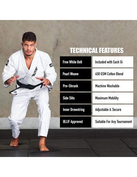 Gi BJJ Elite Sports IBJJF para Hombres Blanco Premium - Talla 3 Gi BJJ Elite Sports IBJJF para Hombres Blanco Premium - Talla 3