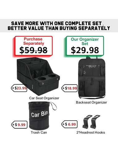 Organizador de Auto 5-en-1 FRONET - Asiento, Basurero y Ganchos