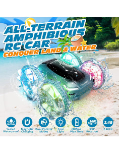 Coche Barco RC Anfibio Tecnock S8912A Verde 60 Min Carga Magnética 2