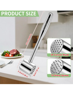 Martillo Aplanador de Carne 2-en-1 WOQSAMZL Acero Inoxidable 316L 2