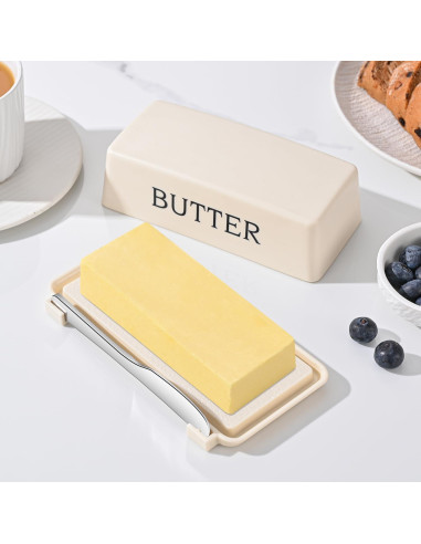 Soporte para Mantequilla Dehov Grande con Tapa y Cuchillo Blanco
