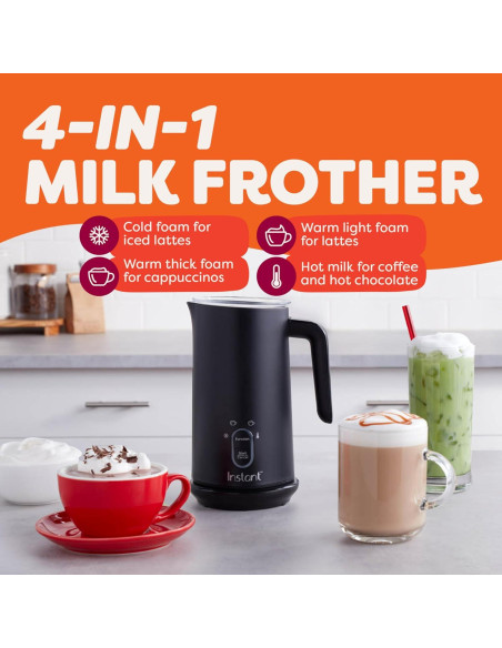 Espumador de Leche Instant Pot 500W 10oz Negro 4-en-1 Espumador de Leche Instant Pot 500W 10oz Negro 4-en-1