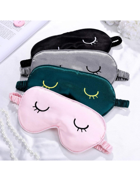 4 Máscaras de Sueño de Seda Geyoga Ajustables para Viaje 4 Máscaras de Sueño de Seda Geyoga Ajustables para Viaje