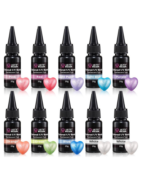 Resina UV Perlescente LET'S RESIN 10 Colores 20g Cada Uno Resina UV Perlescente LET'S RESIN 10 Colores 20g Cada Uno