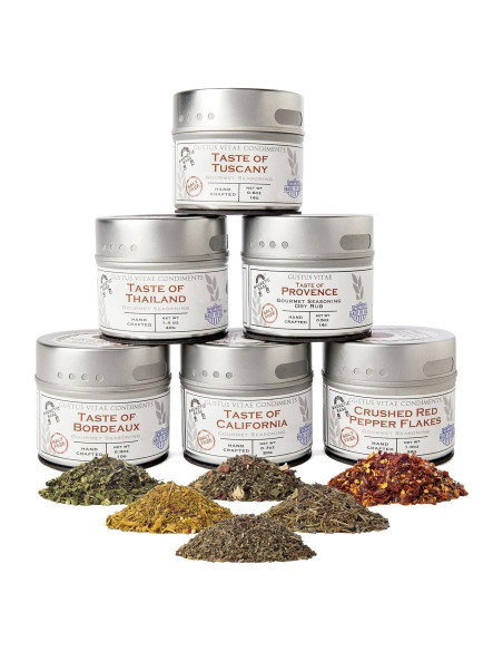 Colección de Condimentos Gourmet Sin Sal Gustus Vitae - 6 Latas Magnéticas Colección de Condimentos Gourmet Sin Sal Gustus Vitae - 6 Latas Magnéticas