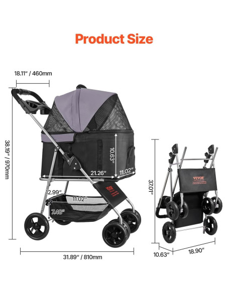 Carrito Plegable para Mascotas VEVOR 15 kg 4 Ruedas Carrito Plegable para Mascotas VEVOR 15 kg 4 Ruedas