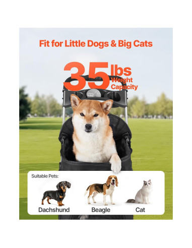 Carrito Plegable para Mascotas VEVOR 15 kg 4 Ruedas