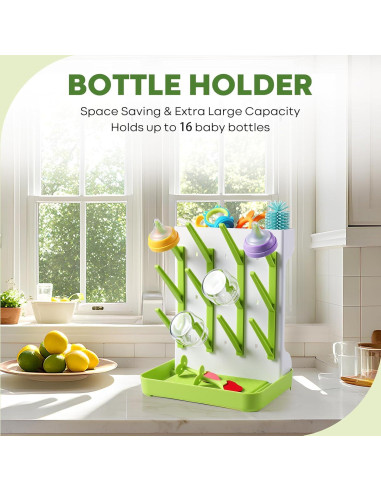 Soporte para Secado de Biberones MeCids Verde Ajustable 12 Biberones