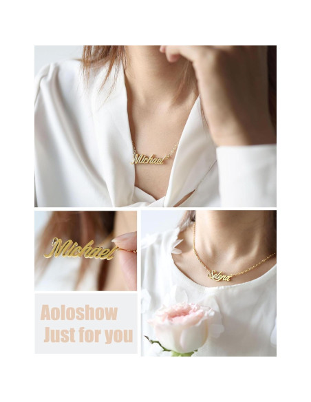 Collar Personalizado Oro 18k Aoloshow con Nombre para Mujeres Collar Personalizado Oro 18k Aoloshow con Nombre para Mujeres