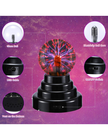Esfera de Plasma Theefun 3" Sensible al Tacto USB Batería Esfera de Plasma Theefun 3" Sensible al Tacto USB Batería