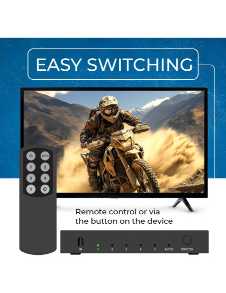 Conmutador HDMI 8K 5x1 OREI con Control Remoto y HDR10+ Conmutador HDMI 8K 5x1 OREI con Control Remoto y HDR10+